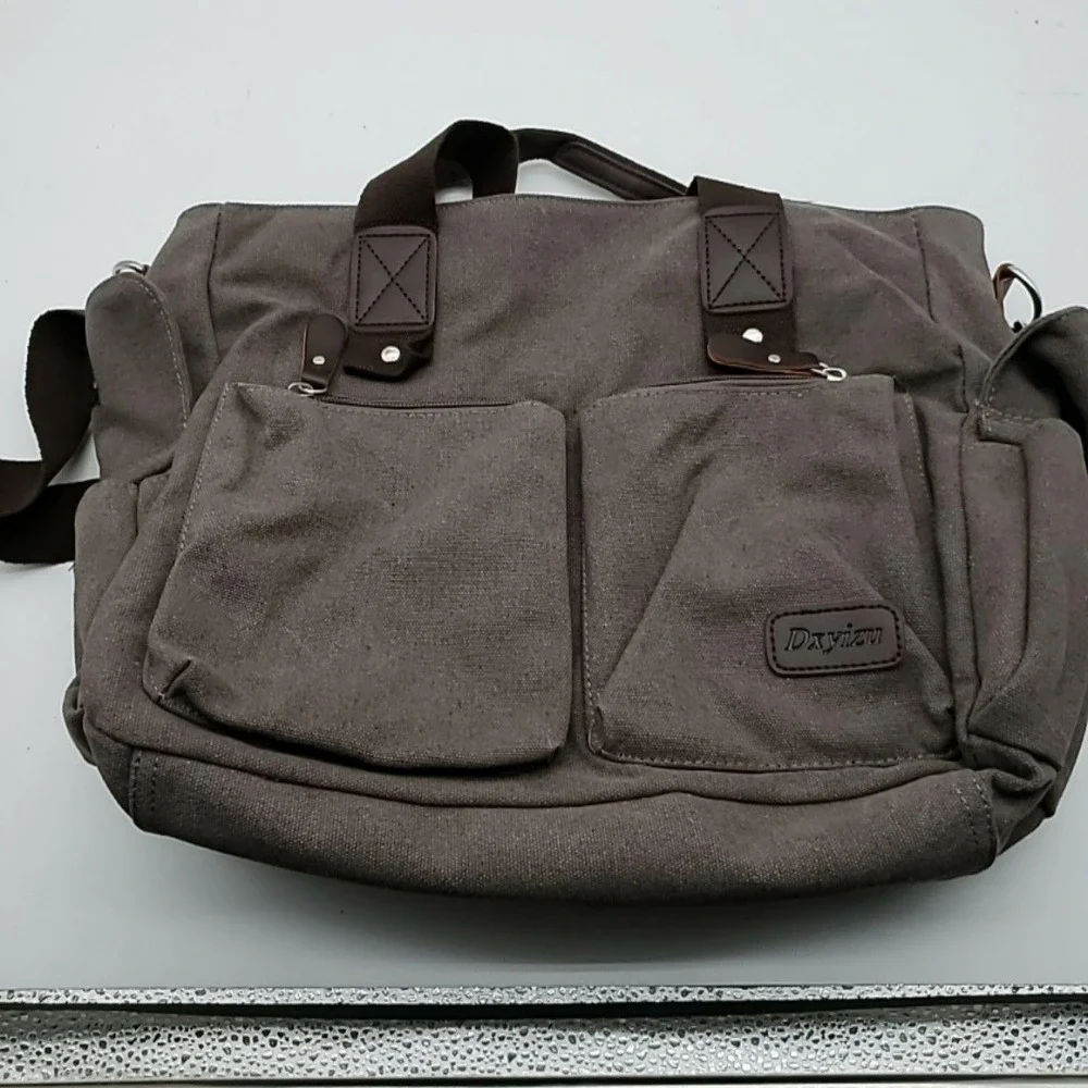 Dxyizu Brown Canvas Travel Duffle Bag Soft Case Adjustable Shoulder Strap Men